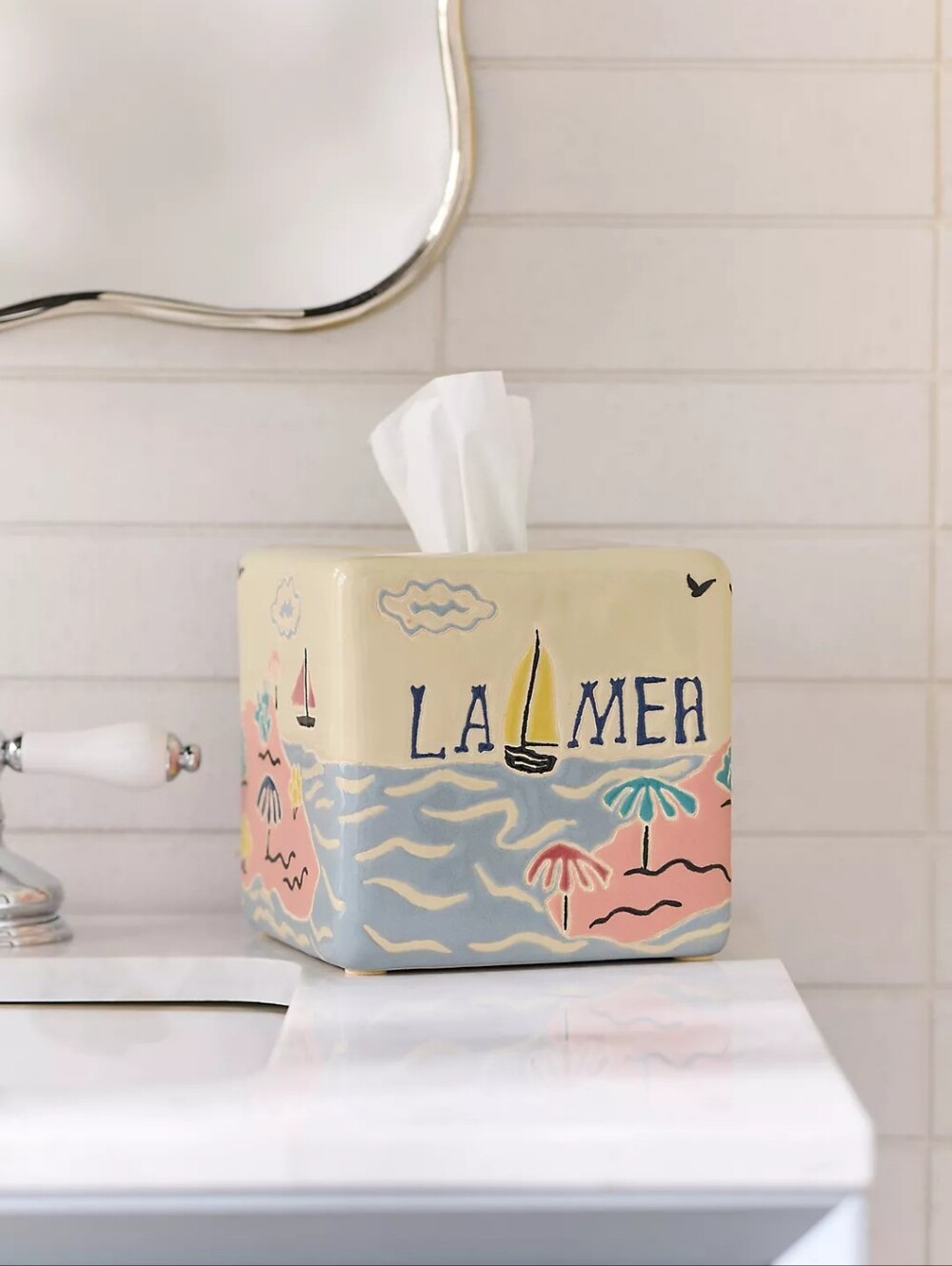 Anthropologie La Mer Hand-Painted Ceramic Tissue Box